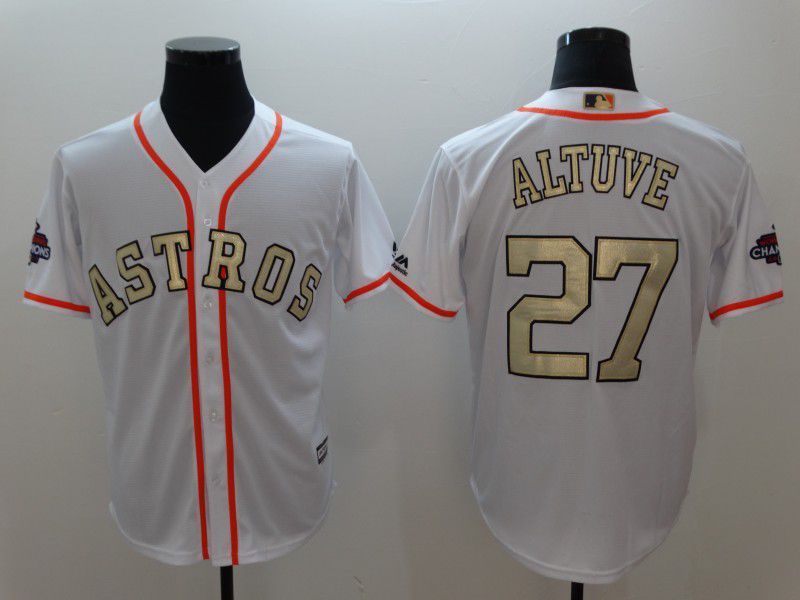 Men Houston Astros #27 Altuve White Gold version Game MLB Jerseys->houston astros->MLB Jersey